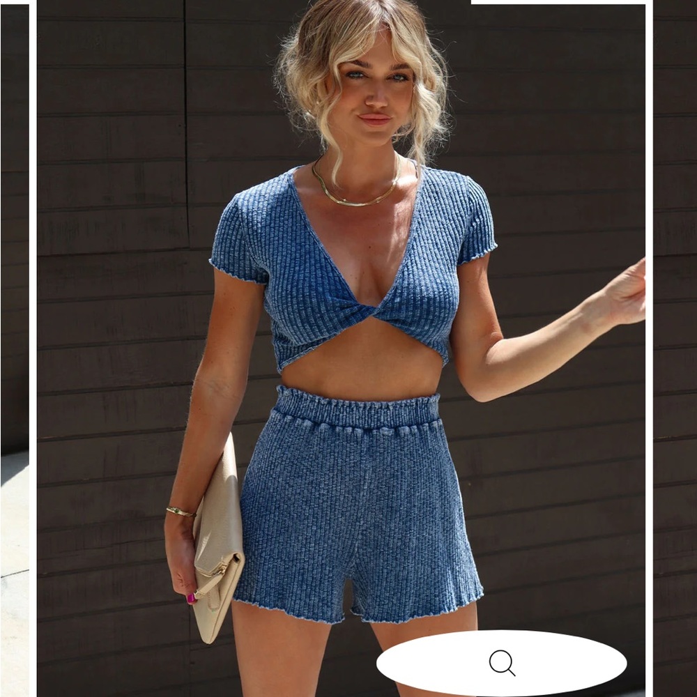 Vici Ocean Side Cotton Ribbed Knit Two Piece Set